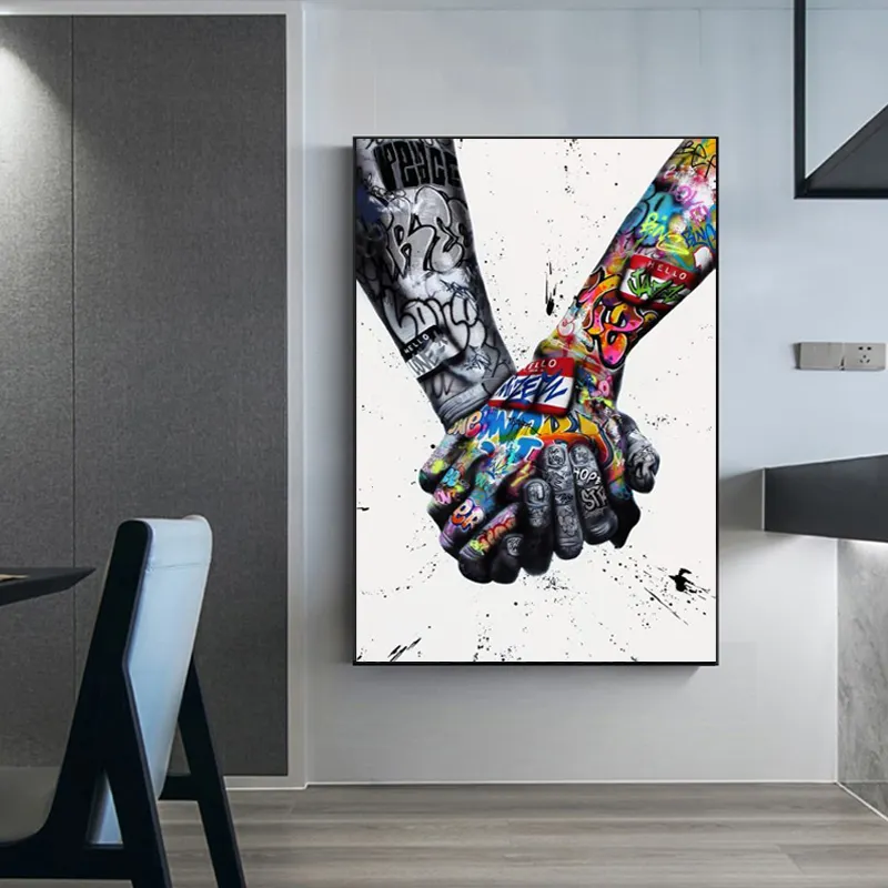Street Graffiti Art Canvas Painting Lover Hands Art Wall Posters and Prints Inspiration Artwork Picture for Living Room Decor