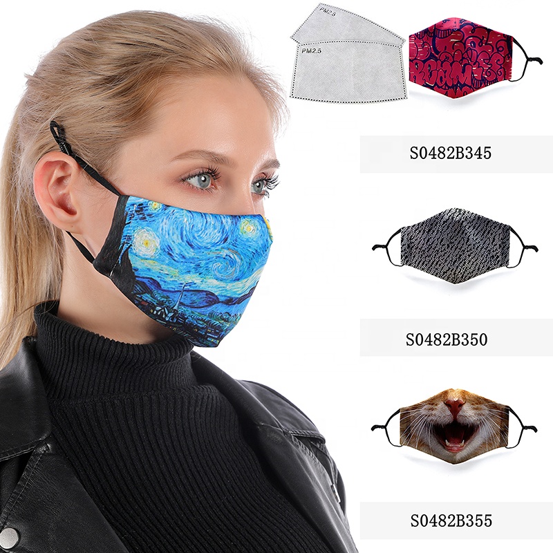 Designer Reusable Washable Facial Fabrics Fashion Cloth Mouth face coverings With 2pcs Pm2.5 Filter