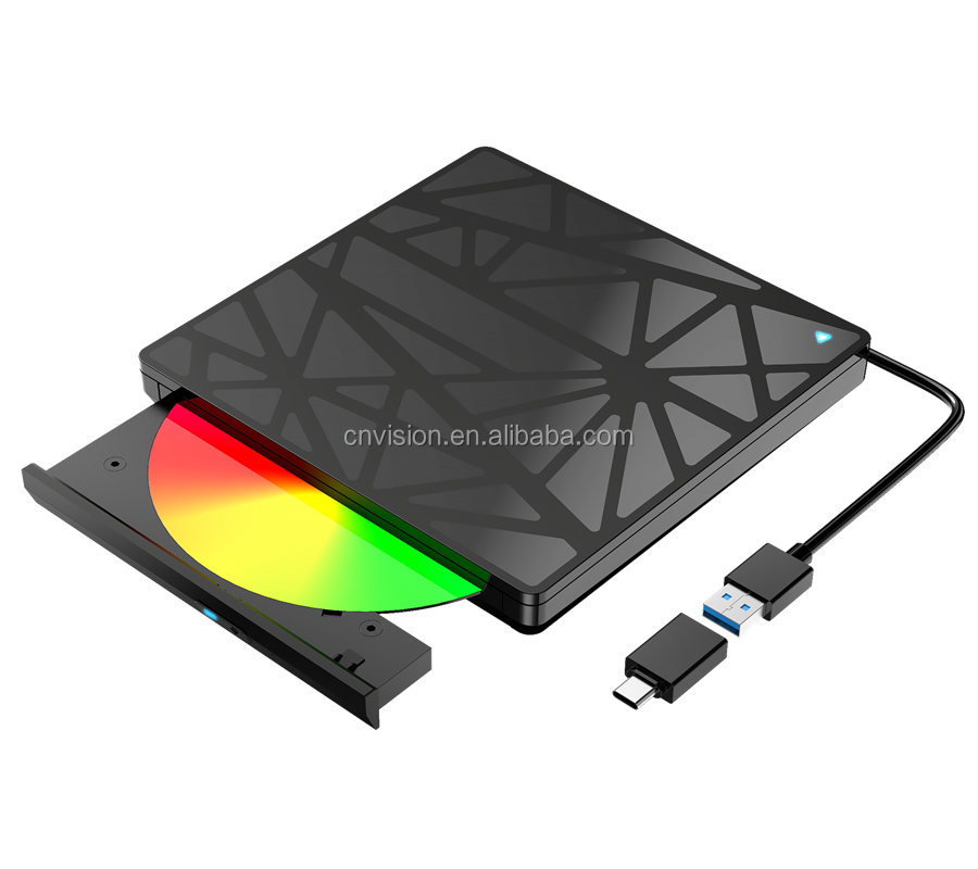 Портативный привод USB 3,0 для CD DVD +/-RW, тонкий DVD/CD ROM, записывающее устройство, совместимое с ноутбуком, Type C, внешний CD-привод