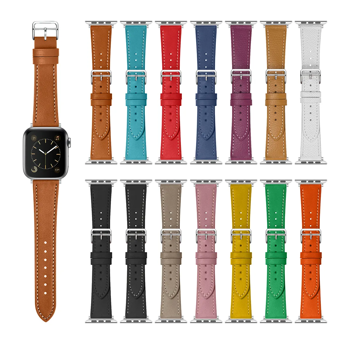 Smart Single Tour Leather Watch Band Strap For iWatch, Genuine Leather Band 38mm 40mm 42mm 44mm + Adapter For Apple Watch 6 SE 5