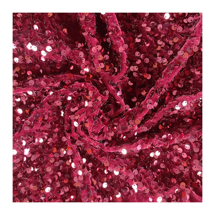 Good price wholesale solid colors stretch sequin embroidery velvet fabric for dress