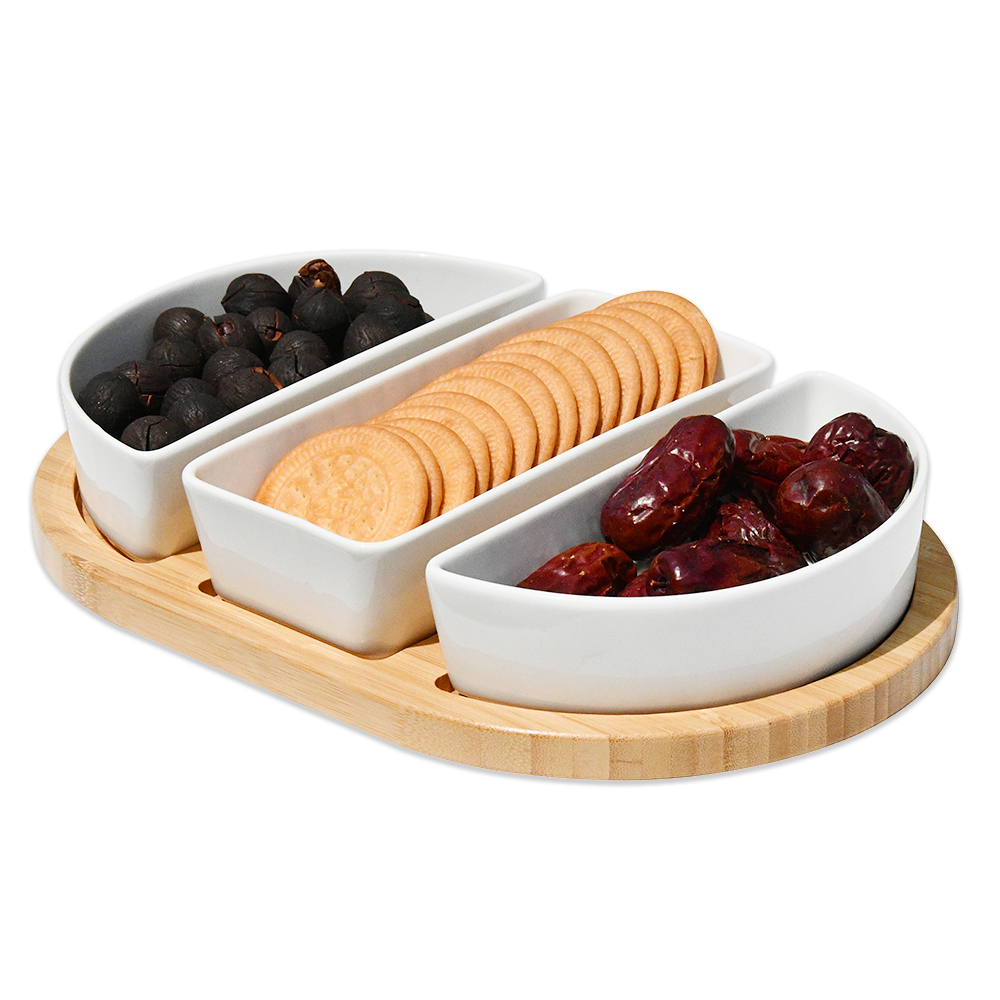 Youlike Bamboo Serving Tray Wood Taco Snack Plate Divided Taco Condiment Platter