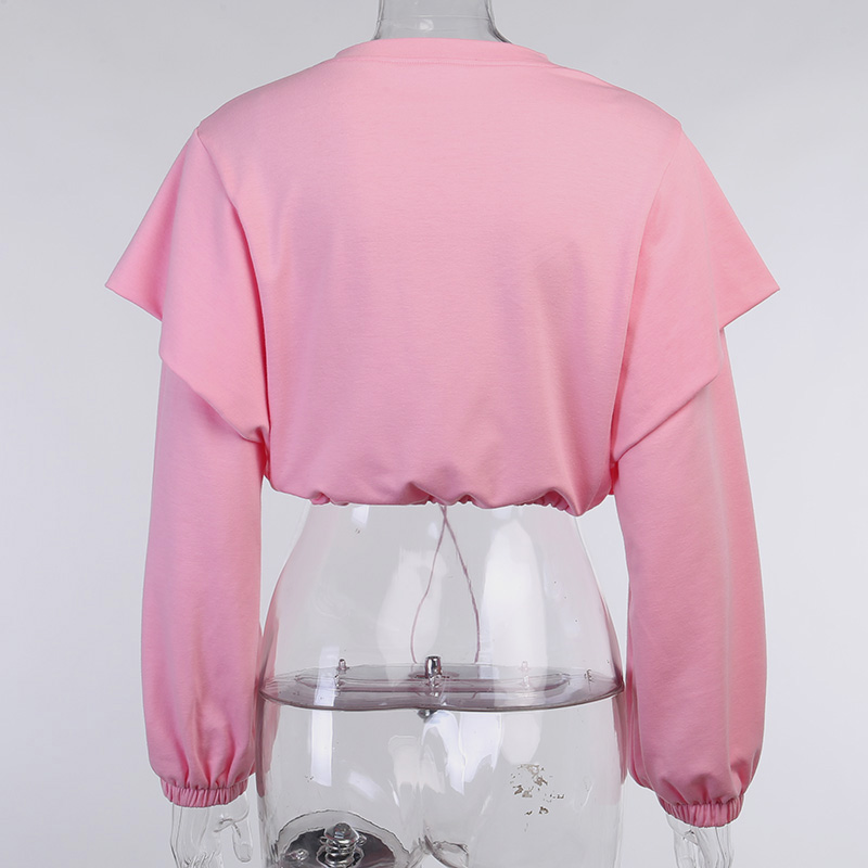 Wholesale Fashion Women Long Sleeve T Shirt Sweatshirt Solid O Neck Drawstring Sexy Patchwork Crop Trewop 26200P