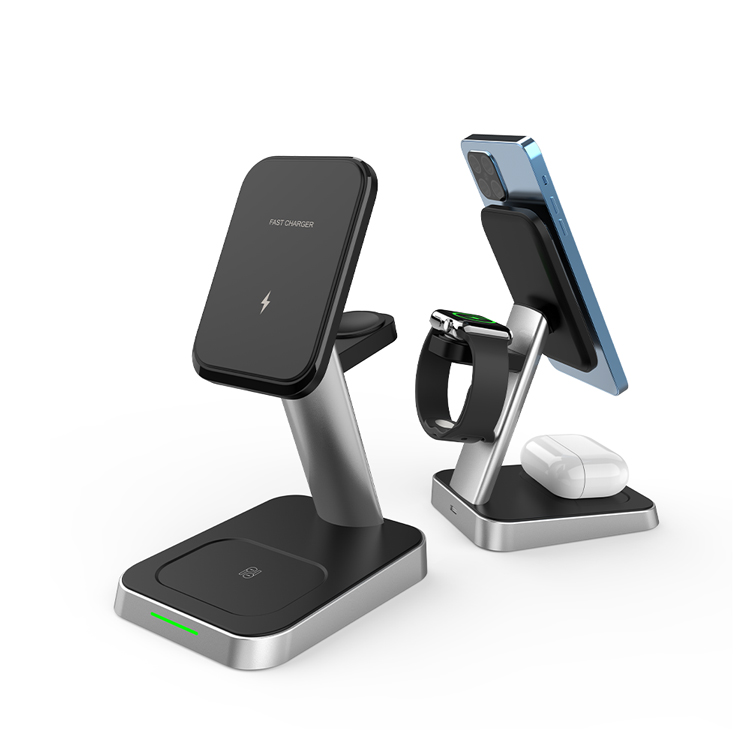 2021 Hot Selling 15W Fast Wireless charging Stand Desk Mobile Phone 3 in 1 Magnetic Wireless Charger