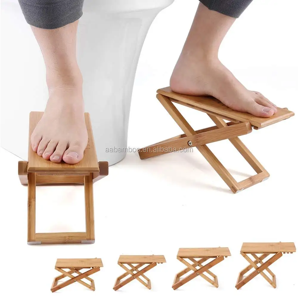 Small portable bamboo wooden bathroom folding foot stool