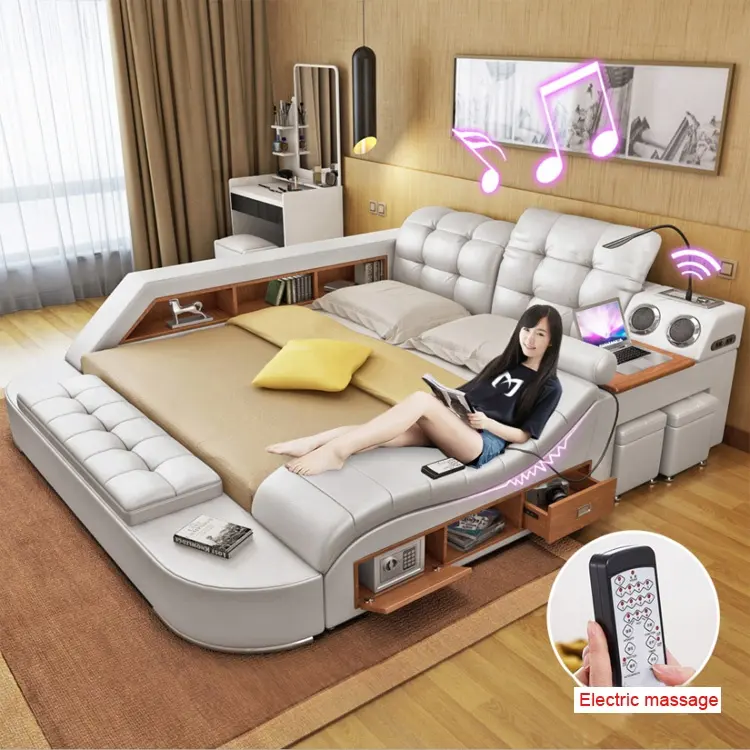 Modern King Size Double Multifunctional Bed With Massage Beds Leather Bedroom Furniture