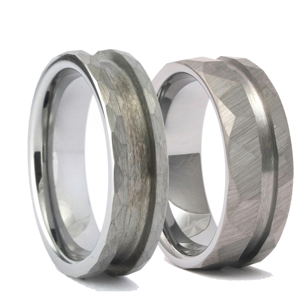 AJL Fashion Jewelry Customize 8mm 6mm Faceted Hammered Brushed Tungsten Carbide Channel Ring Blank for Inlay Making