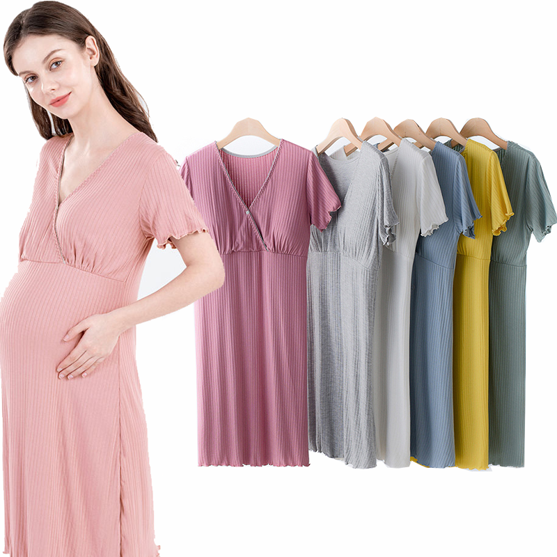 Modal Maternity Apparel Postpartum Lactation Breathable Casual Dress Pregnant Women Dress Maternity Clothes Midi