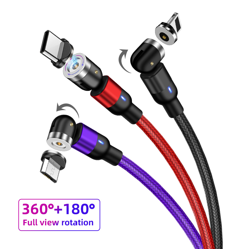 for iphone phone rotate type c data 3 in 1 2.4A fast charger 540 degree 1m 2m usb datacable magnetic charging cable with magnet