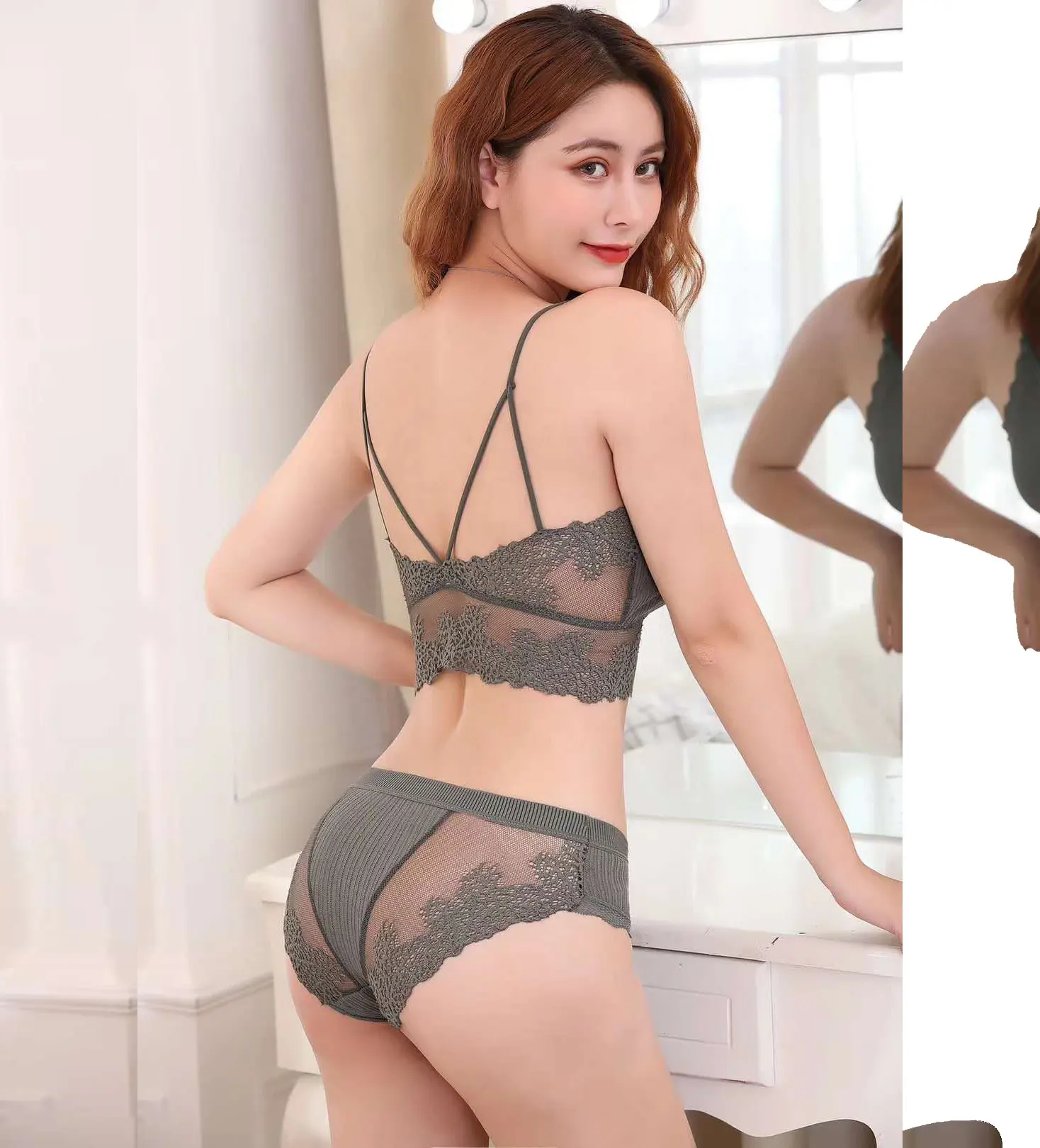 Seamless Women Bra and Panty Set Beautiful back wrapped chest new style lace suit One-piece Nursing Bras Set