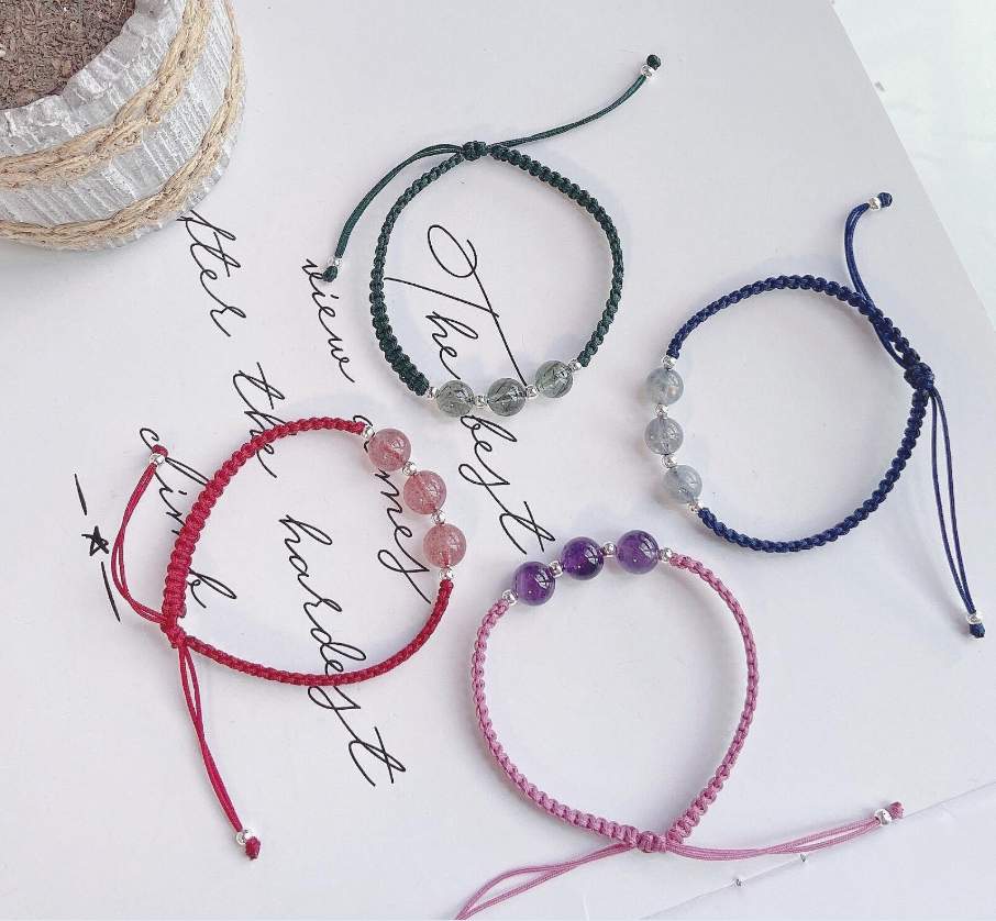 2021 Ins Fashion Transfer Lucky Three Beads Bracelet Natural Stone Healing Amethyst Pink Purple Crystal Moonstone Bracelets Girl