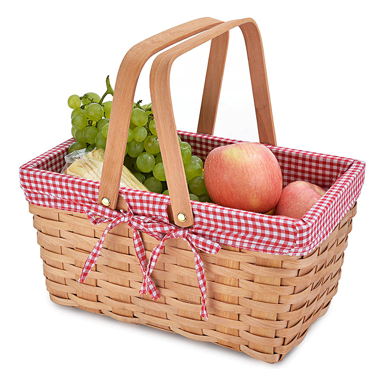 Плетеная подкладка из древесного дерева YRMT для хранения продуктов, корзина для пикника на открытом воздухе с ручкой