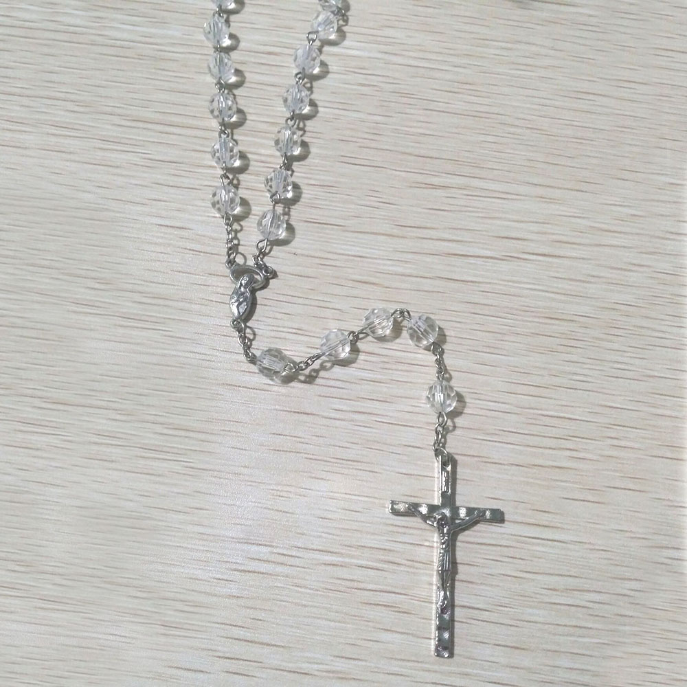 8 mm Face cut Clear Acrylic beaded antique silver alloy eye pin Catholic Religious Rosary