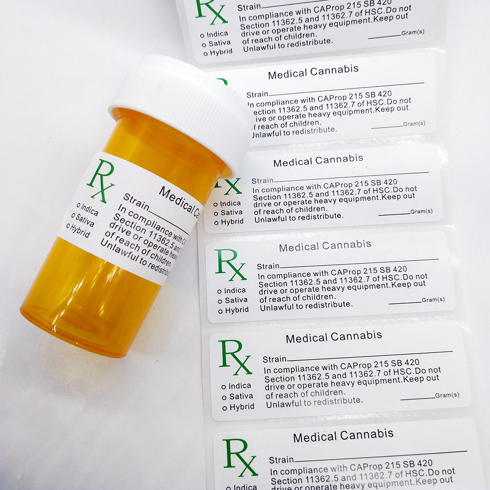 Заводская прямая печать, Упаковочная этикетка Rx, медицинская конопля, Медицинская бутылка для таблеток на заказ, наклейки с этикеткой Rx