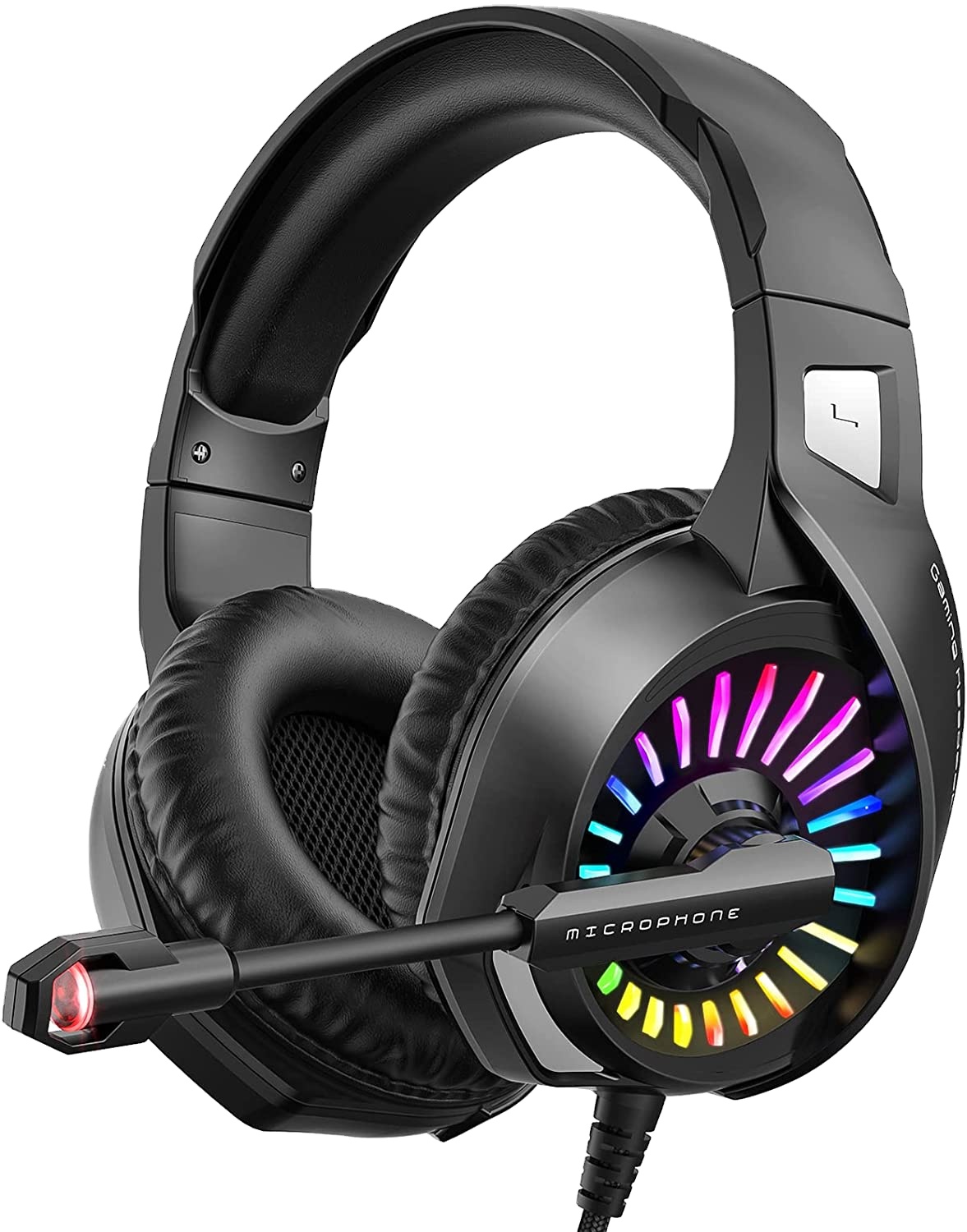 Гарнитура с микрофоном, с ноутбуком PS4 PS5 Xbox One, Накладные наушники со светодиодной RGB подсветкой, N