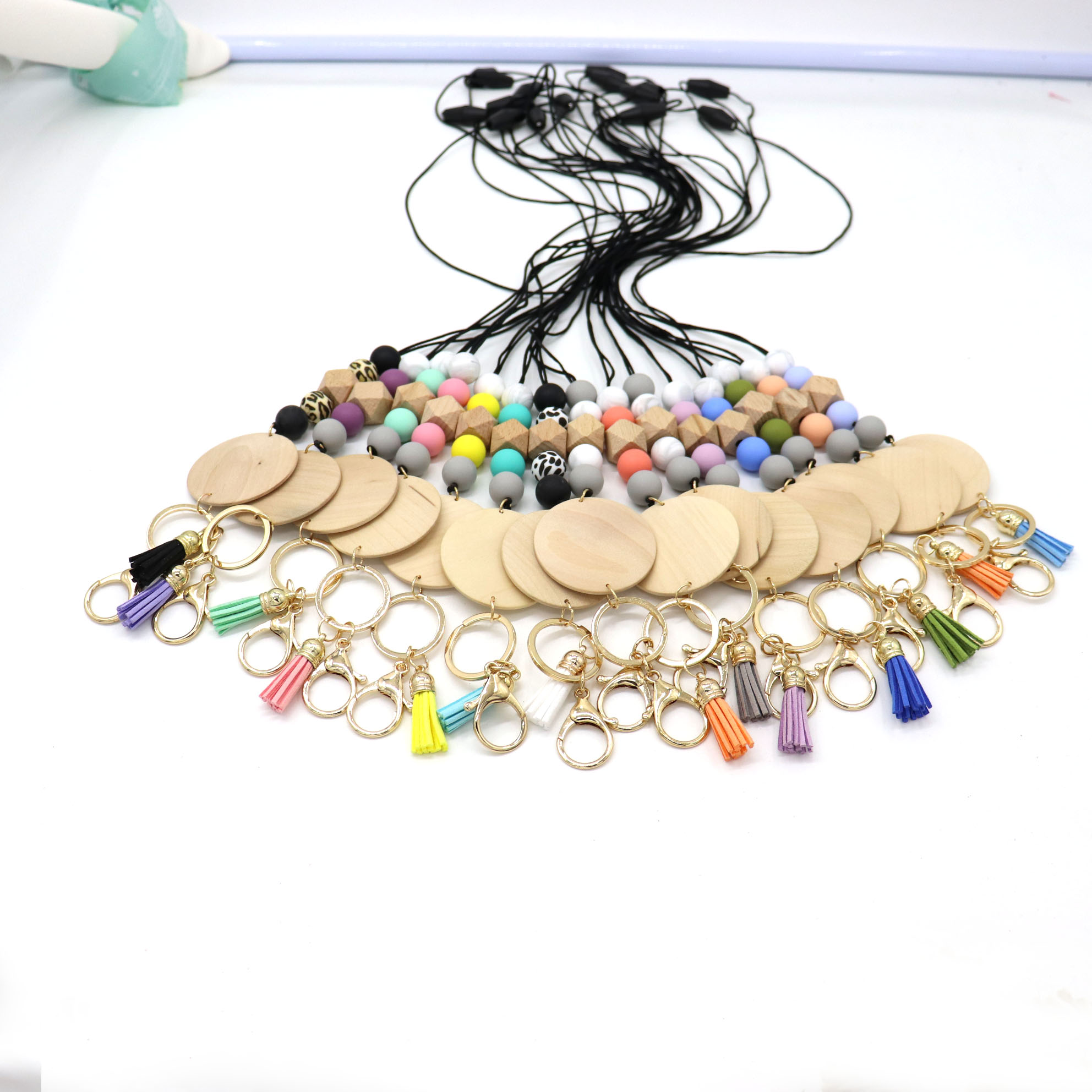 Personalized Silicone Beaded Tassel Lanyard Teacher Gift Keychain