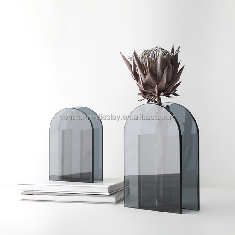Custom nordic home decoration grey acrylic vase geometric table vase glass acrylic vase