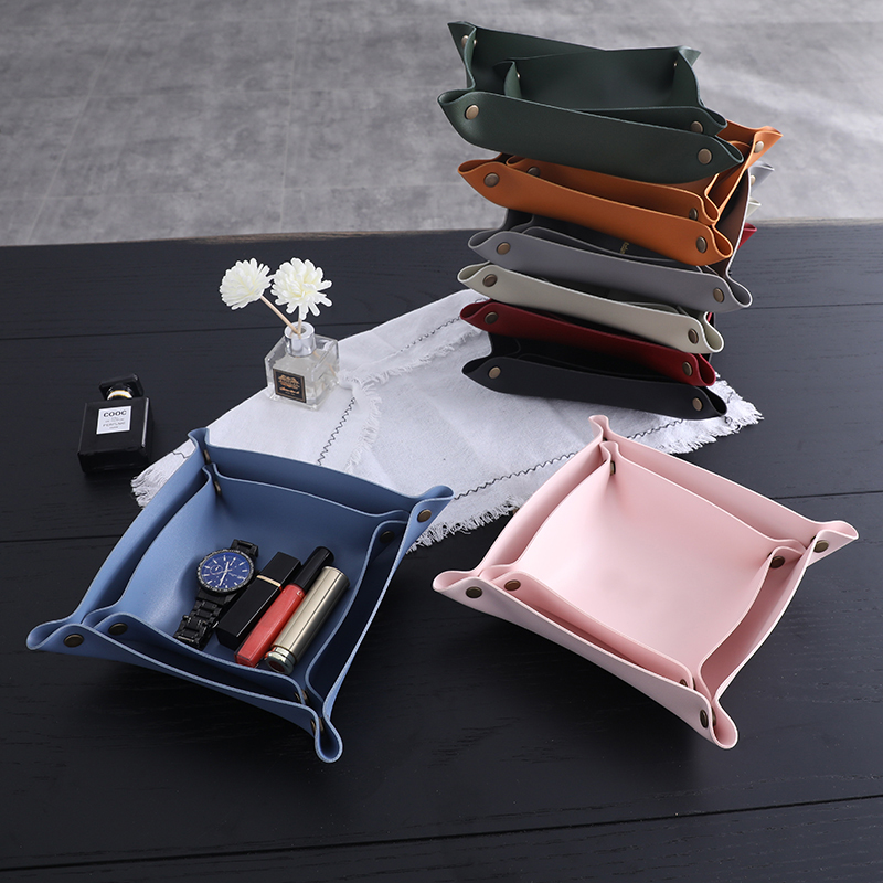 Faux Leather Key Coin Jewelry Wallet Tray Catchall Tray Valet Tray Desktop Storage Organizer