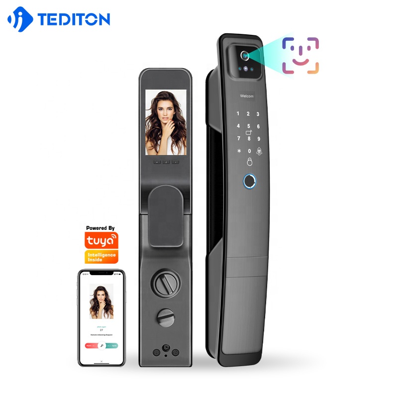 TEDITON Wi-Fi Tuya приложение для безопасности с цифровой Rfid ручкой, дверной замок с глазной камерой, сканером распознавания