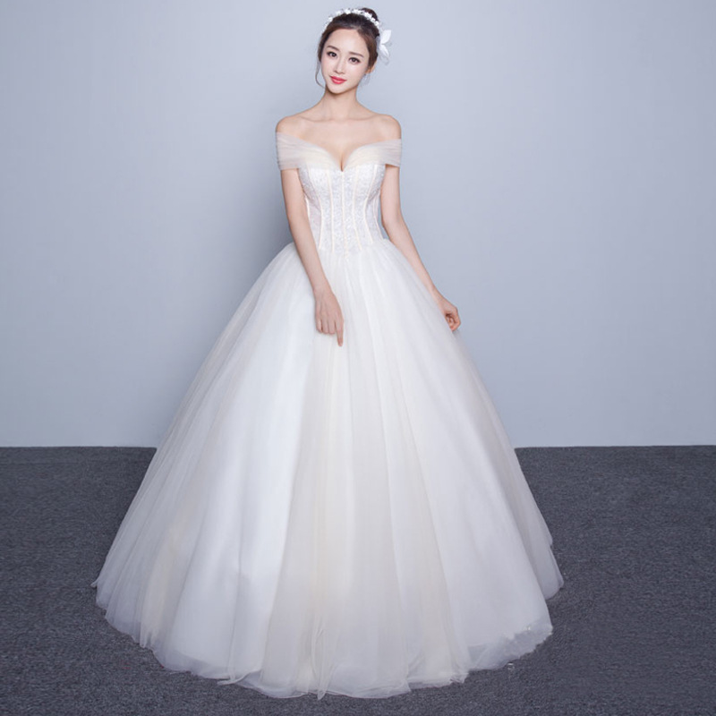 Fashion vestidos de novia off shoulder V neck elegant puffy bridal dress Luxury wedding gown