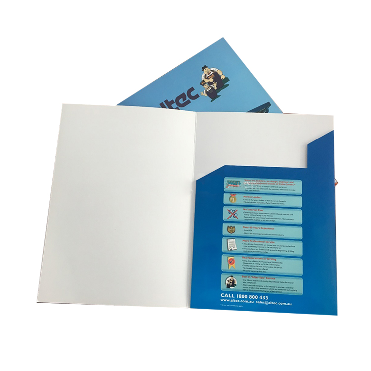 HUATONG Custom Printed A4 Size Rigid Presentation Folder with Two Pocket File Clip Office Stationery for Document Storage
