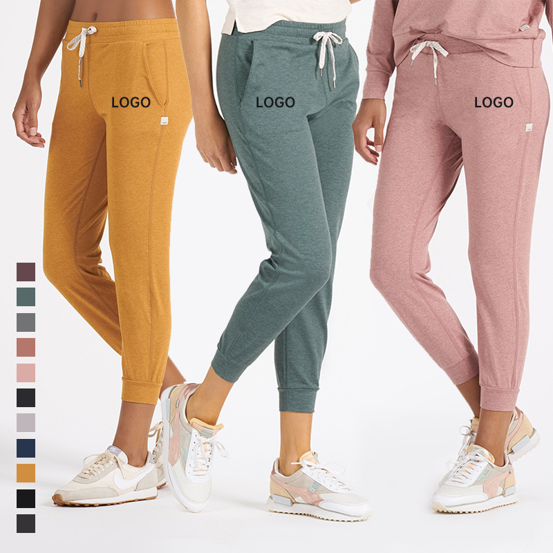 Wholesale Women Joggers Pants Side Pockets Sport Pants Custom Printed Logo Printing Polyester Spandex High-Elastic Track Pants