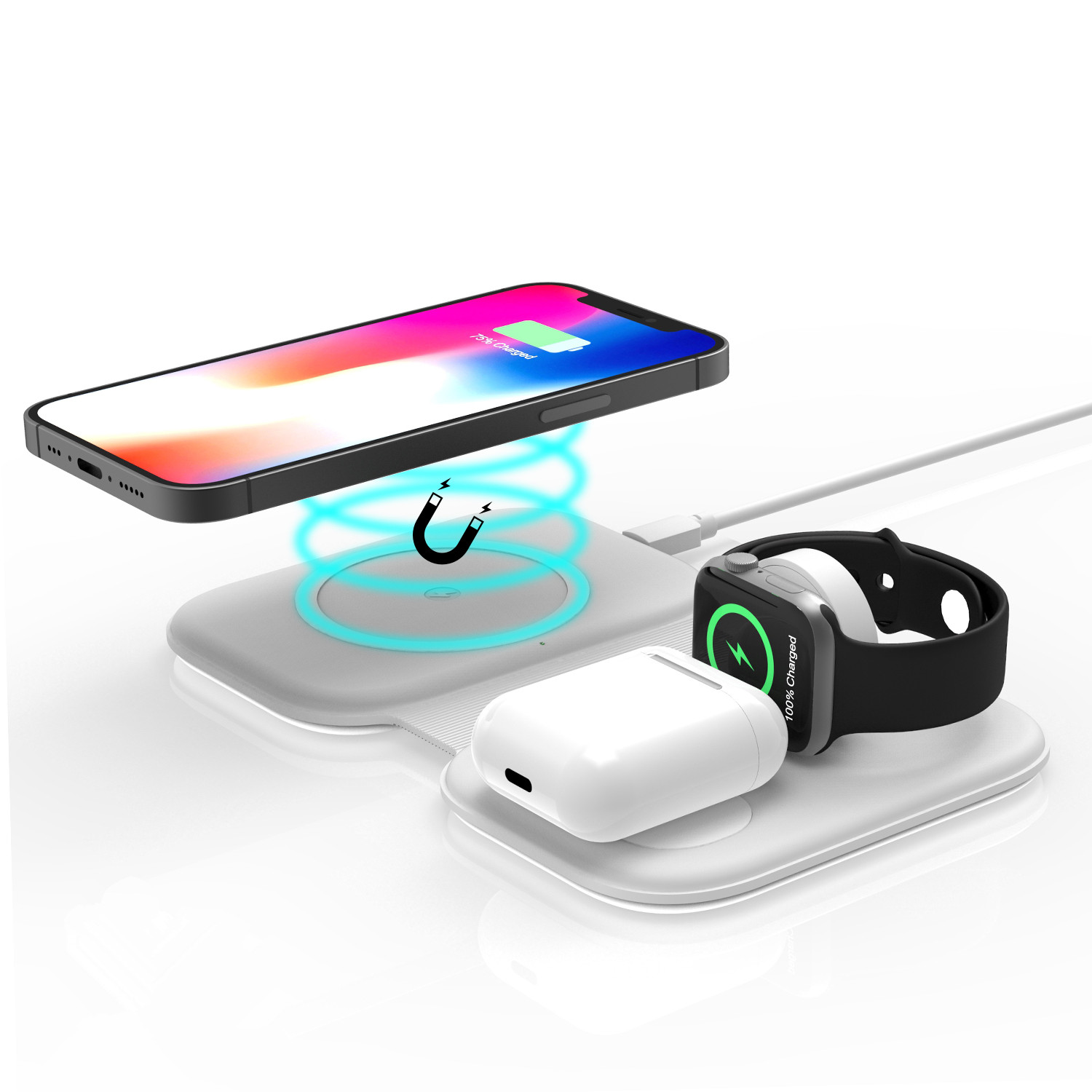 2021 new 3 in 1 folding portable mobile phone wireless charger multi-function magnetic 15W fast charge