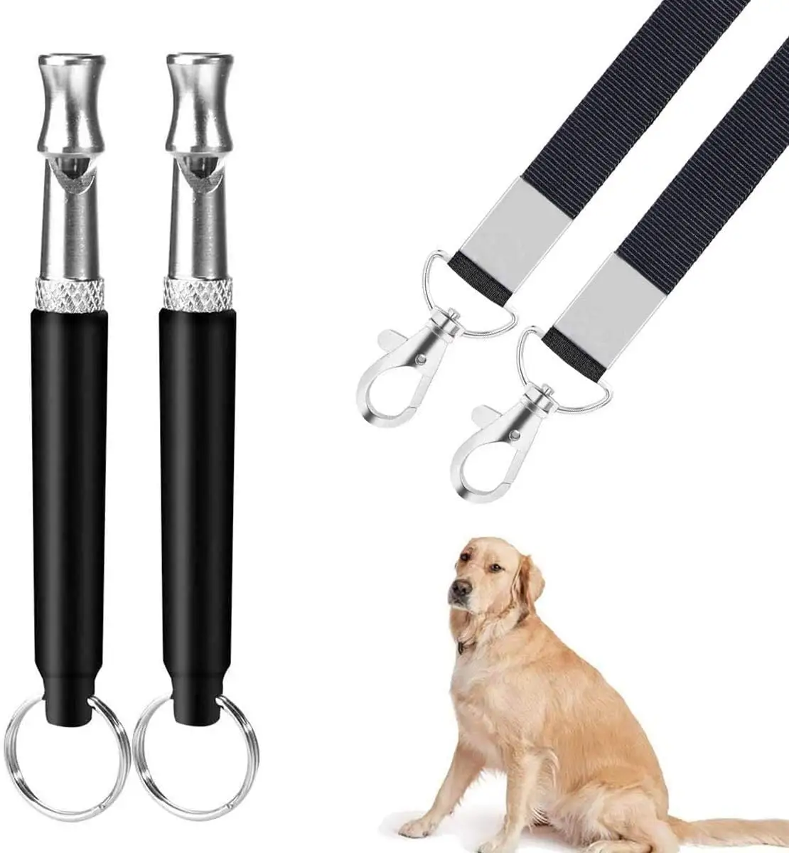 Fondopeted Adjustable Silent Pitch Ultrasonic Control Tool Pet Doged Training Whistle with Black Strap Lanyard