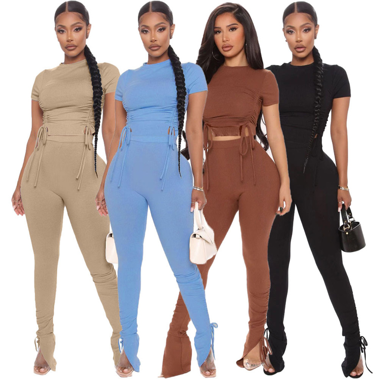 European And American Solid 4 Colors Casual Women Fall Sets 2 Piece Set Women 2021