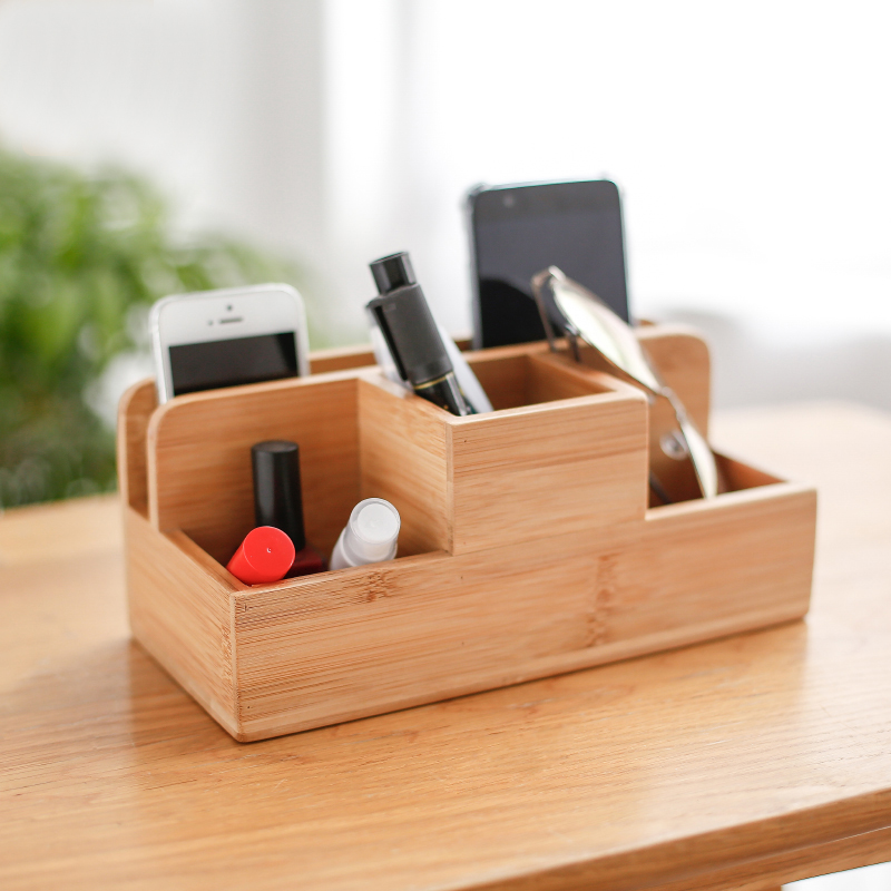 Bamboo pen holder, student desktop stationery storage, office desktop organizing box