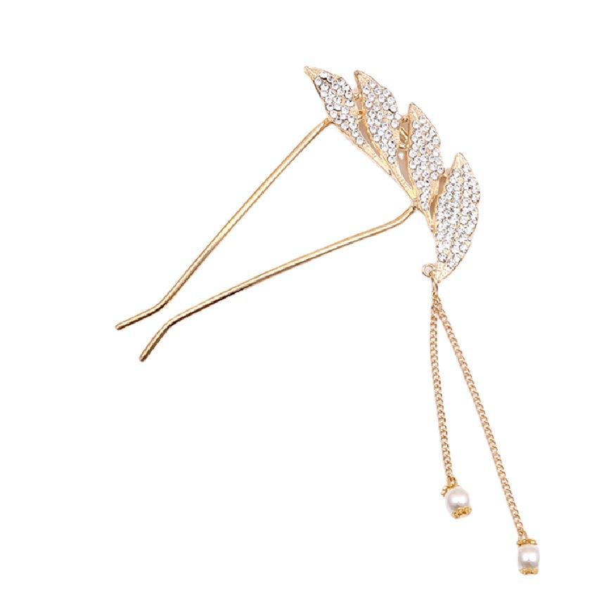 Feather tassel u-shaped pearl hairpin back head ball head rhinestone coiling hair artifact bling temperament hair stick headwear