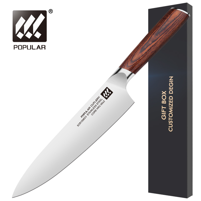 Amazon горячие продажи 8 дюймовый поварской нож из нержавеющей стали с Pakka кухонных ножей с деревянной ручкой