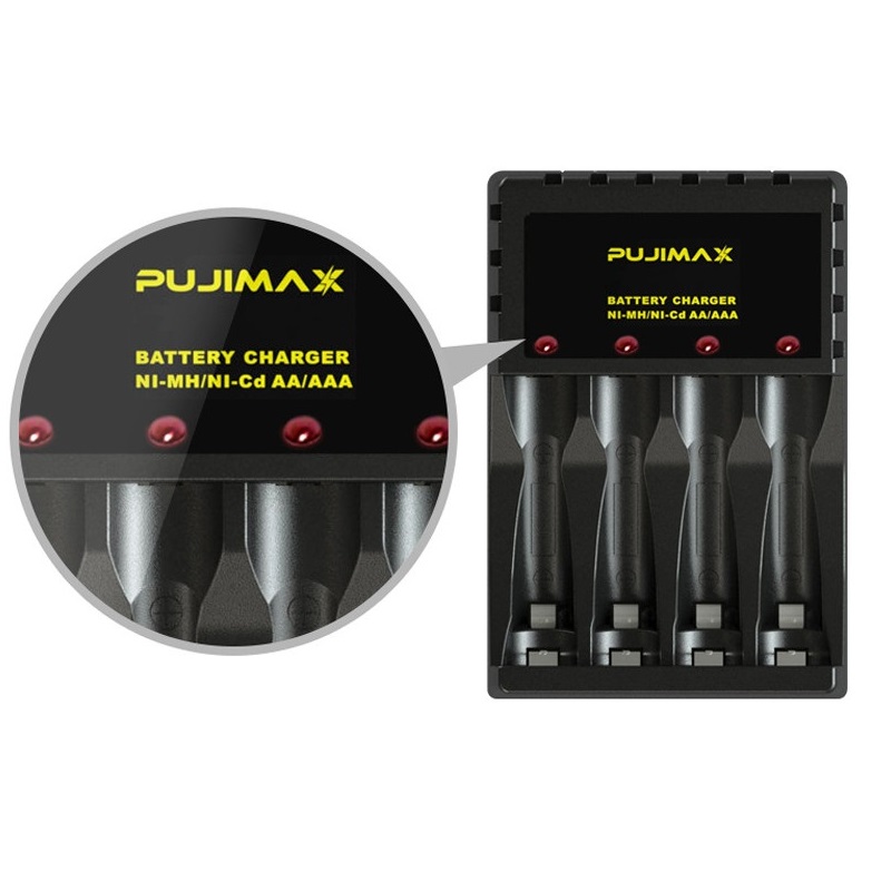 Лидер продаж, портативное зарядное устройство PUJIMAX с 4 слотами, умная светодиодная подсветка, USB-разъем для Ni-MH Ni-CD аккумуляторных батарей AA AAA