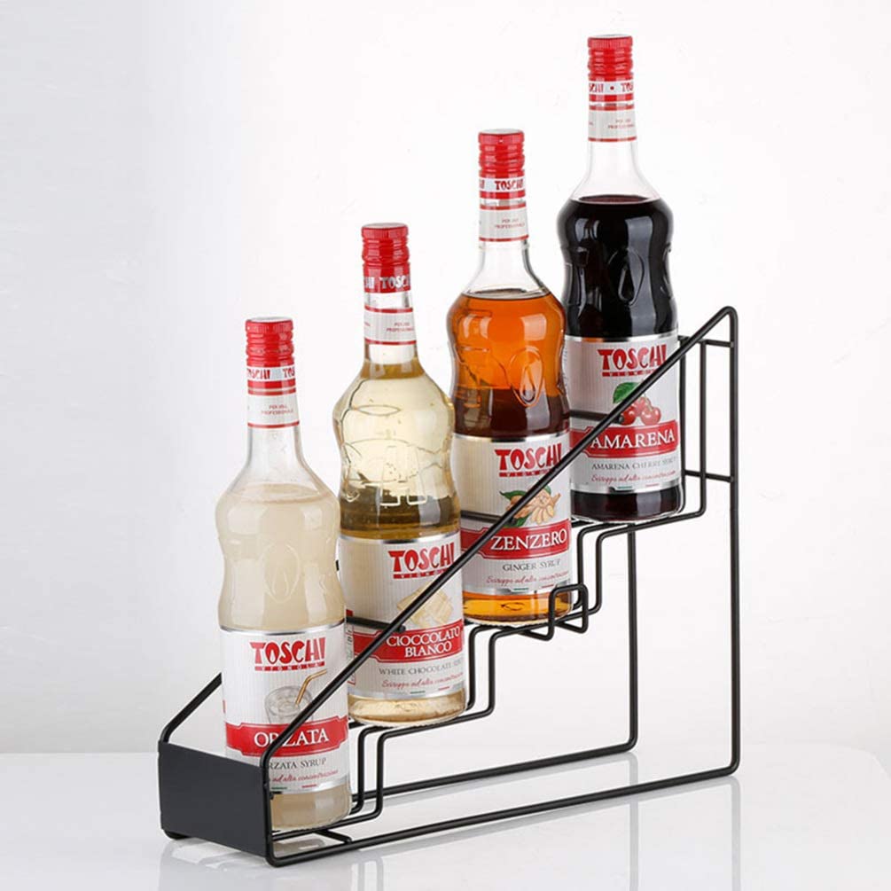 Multifunctional Black Wire Dressing Seasoning Bottle Shelf 4 Capacity Syrup Bottle Holder for Home Kitchen Storage Display