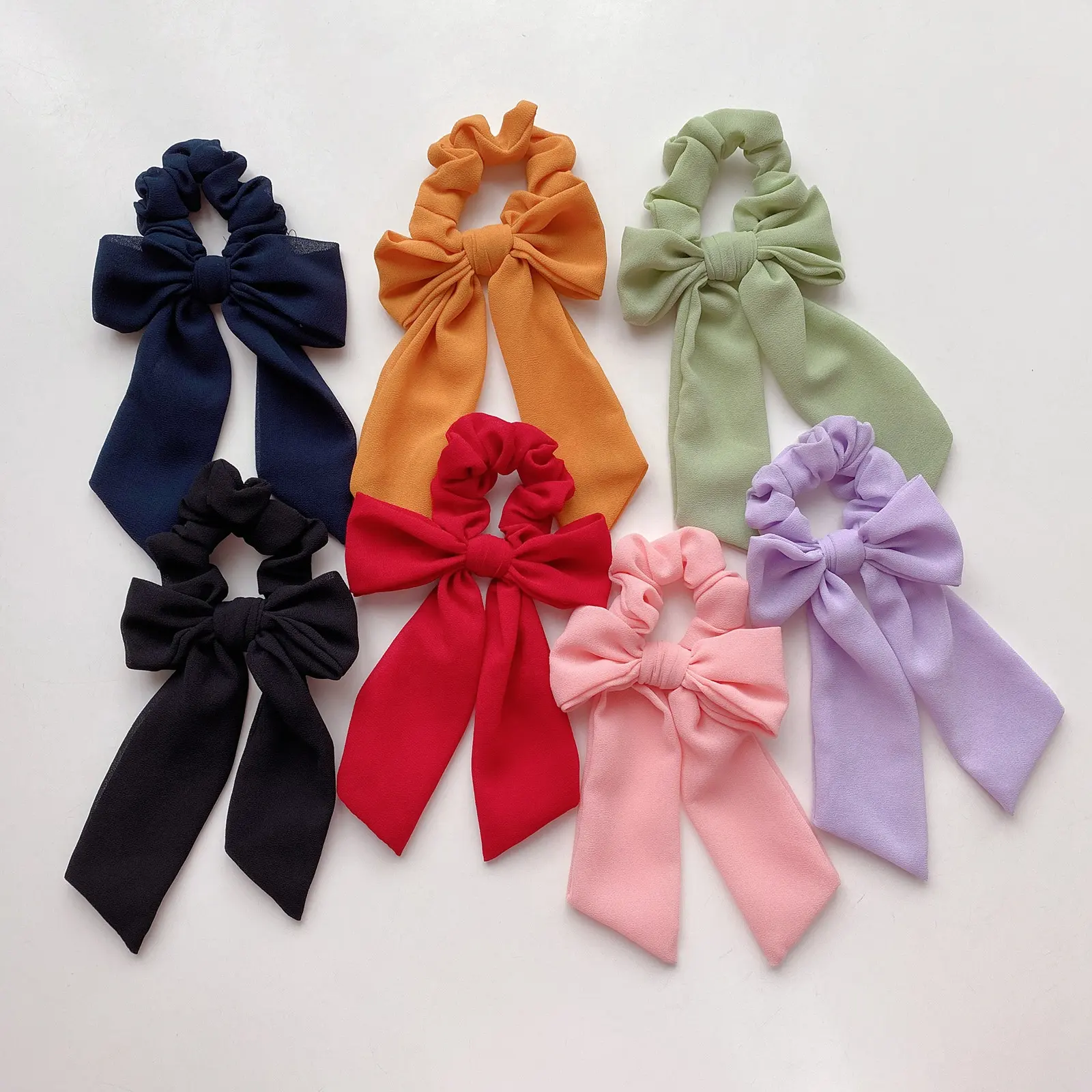 Bow solid color chiffon vintage hair accessories women elastic hair tie accessory hair ribbons for girls