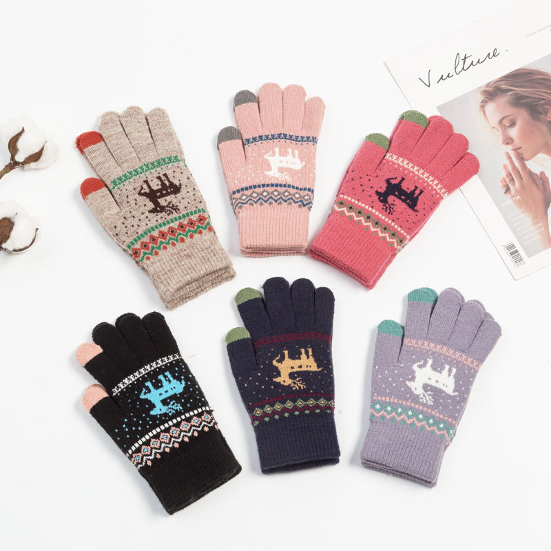 Hot Sale Touch Screen Warm Ribbed Knit Jacquard Touchscreen Stretchy Cuff Winter Thermal Gloves