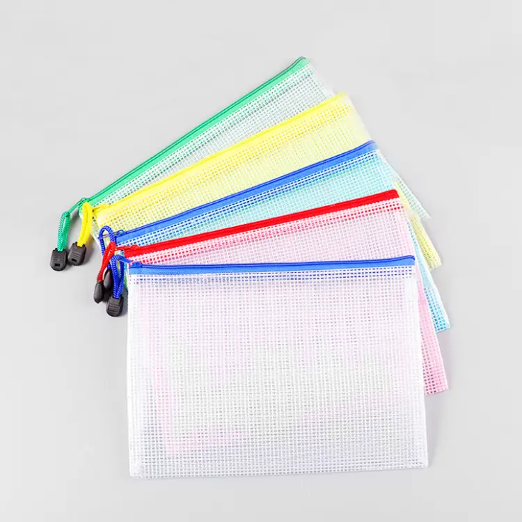 Plastic File Waterproof Grid Transparent Zipper PVC Bags for Documents