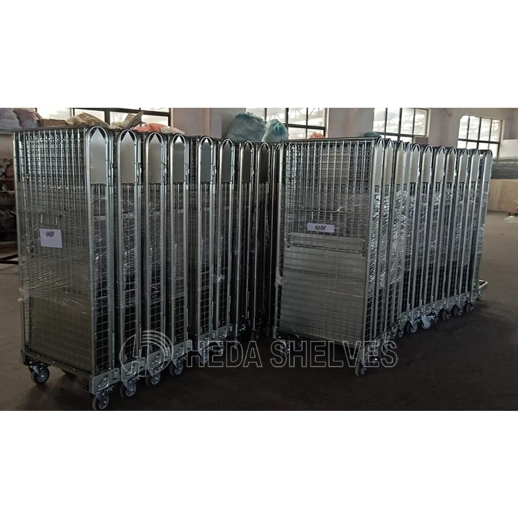 Customized sizes high quality hevy duty foldable steel logistics roll cage roll container mesh trolley