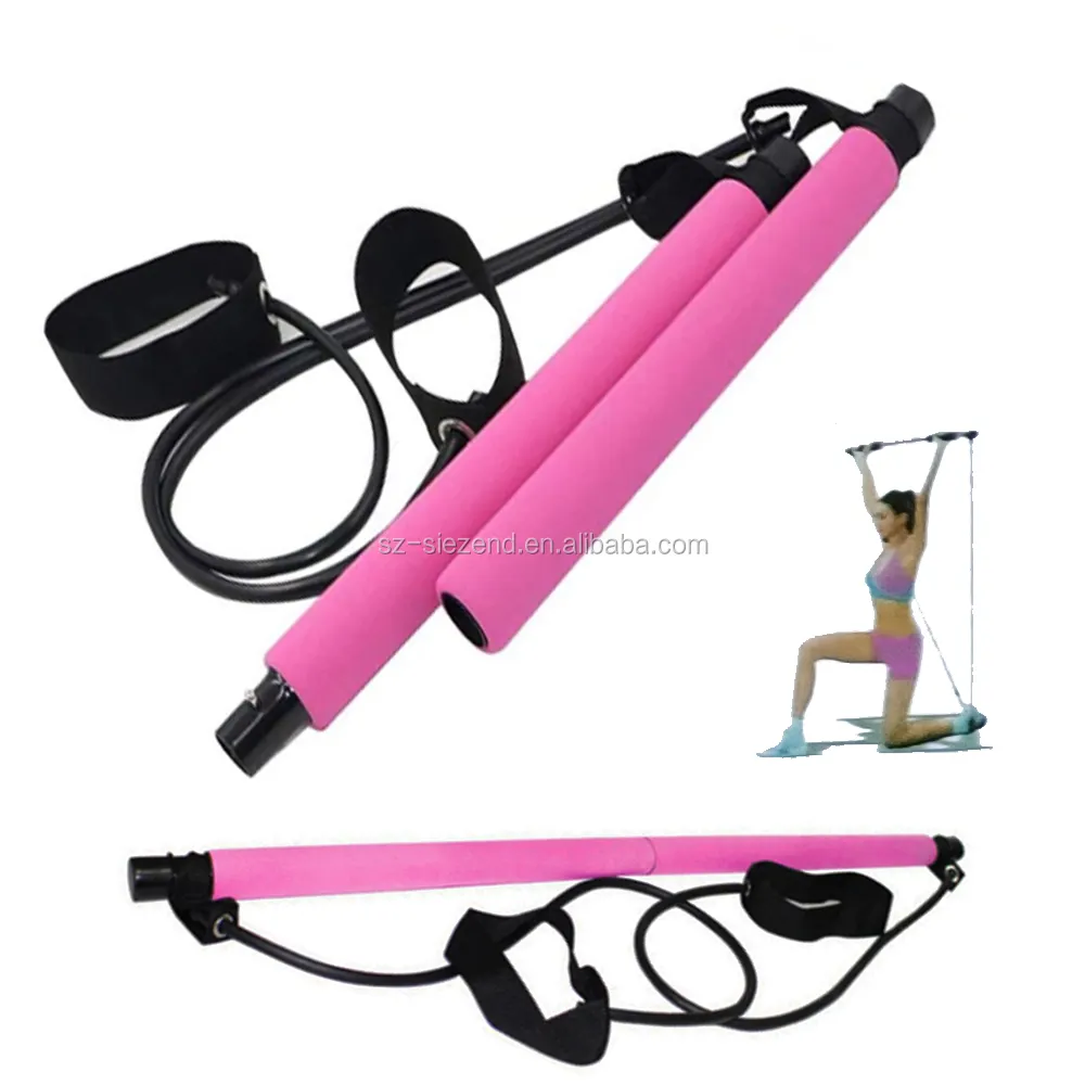 New Adjustable Resistance Band Pull Up Yoga Exercise Pilates Bar, Workout Kit Fitness Rope Foot Straps Pilates Stick