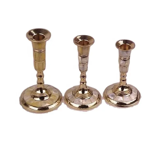Cast Brass Candle holders with mother of pearl