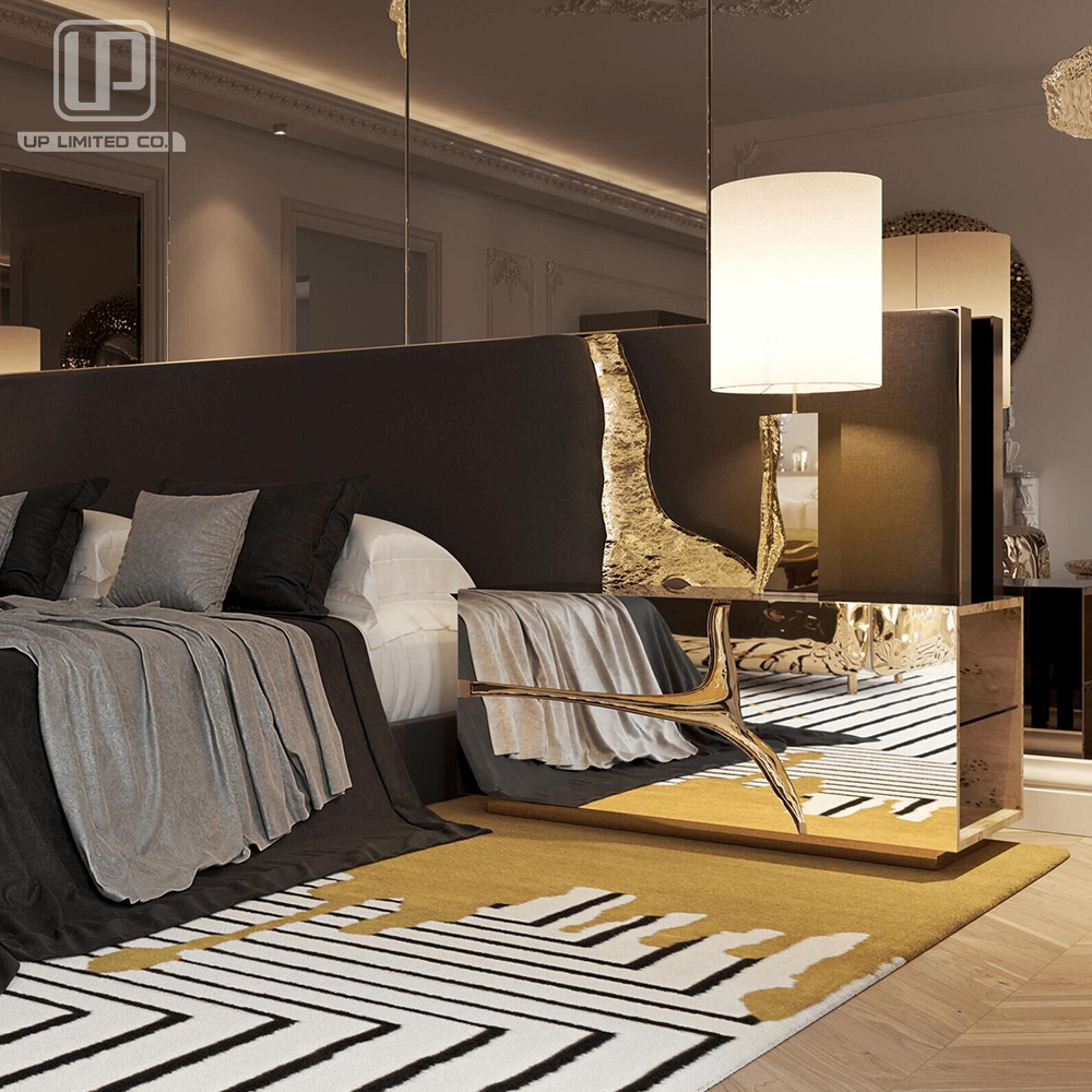 High end custom design Mirrored Nightstand In Silver Modern Luxury Bedroom furniture Nightstand with 2 drawers