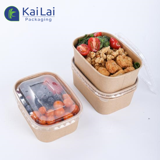 Biodegradable food grade paper restaurant take away containers rectangle paper salad bowl with lid