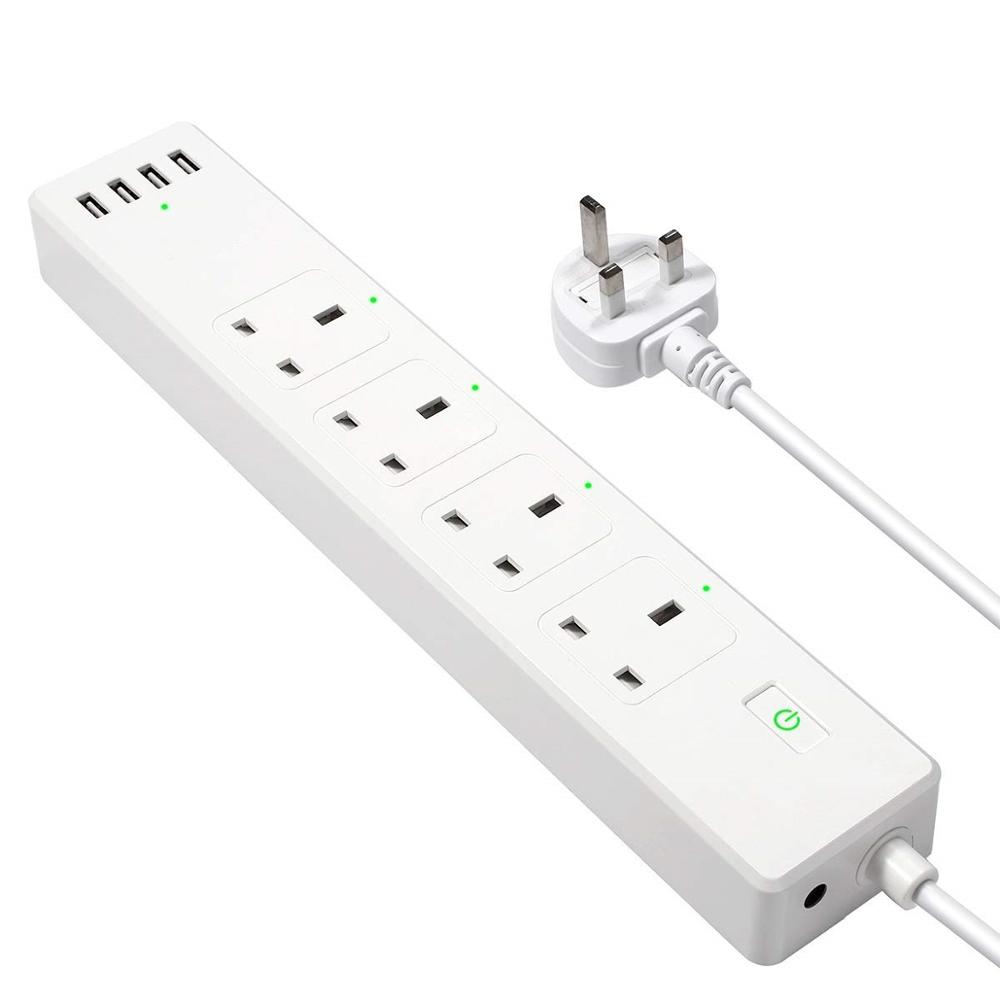 Великобритания Стандартный smart электронный мощность полосы с 3 розетки + 6USB, дистанционное управление работает с alexa и google дома