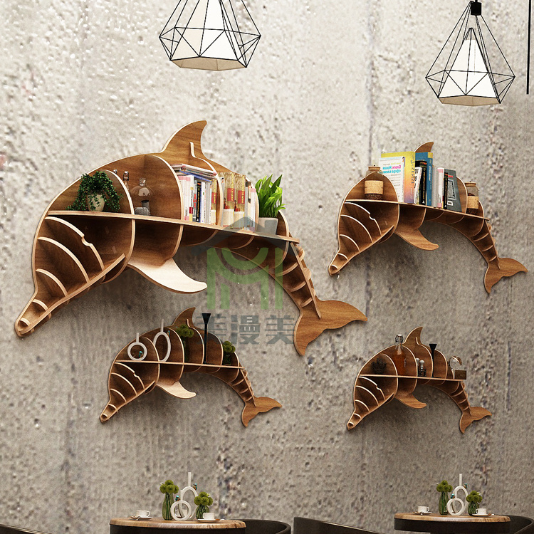 Creative wall bookshelf shelf dolphin animal modeling wall decoration Nordic living room background wall decoration Pendant