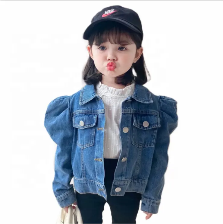 2021 эксклюзивная Высококачественная джинсовая куртка с буфами для маленьких девочек, повседневная детская одежда