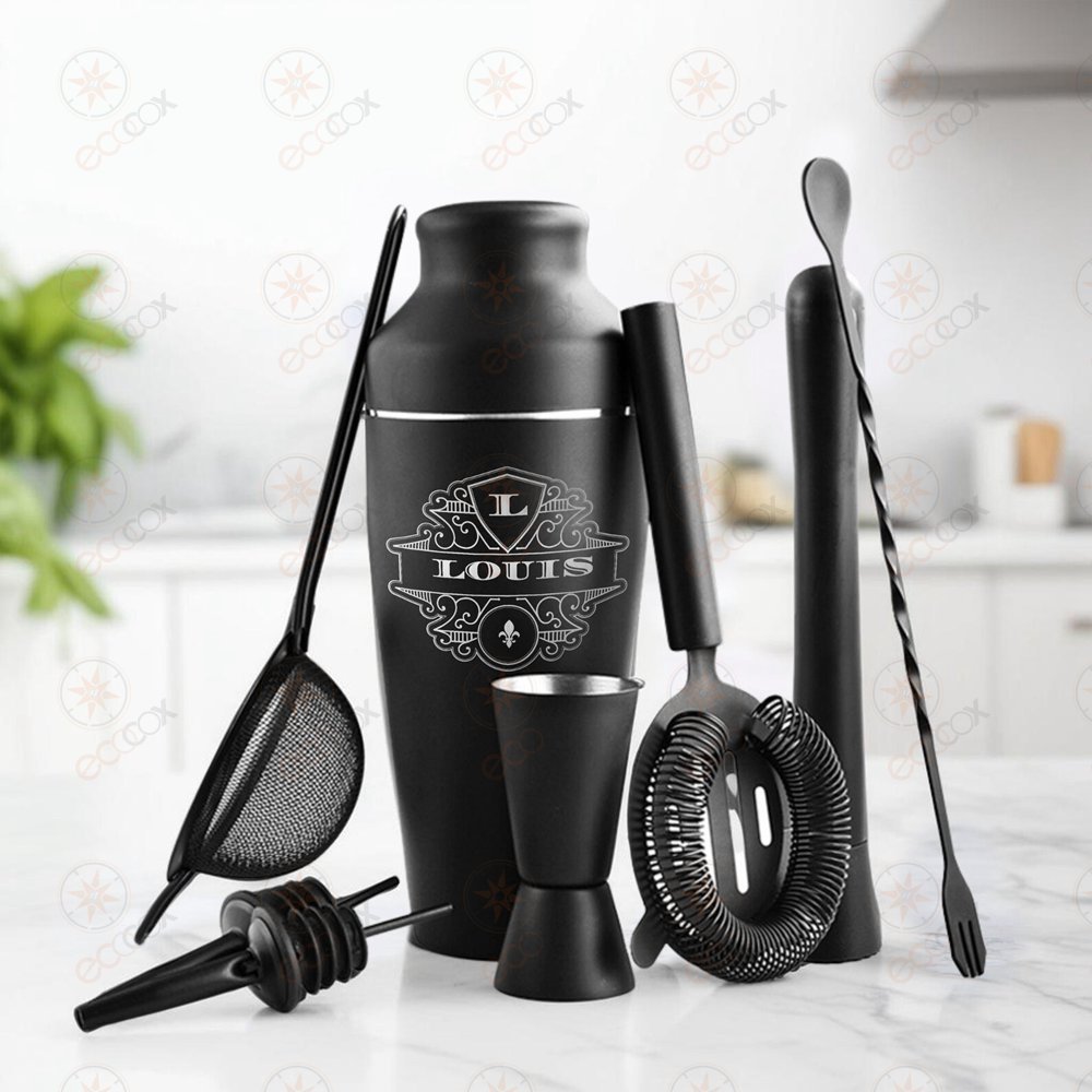 Matte Black Cocktail Shaker Set 7Pc Bartending Kit Mix Drink Making Kit for Professional Bar and Home Drink with Luxury Wood Box