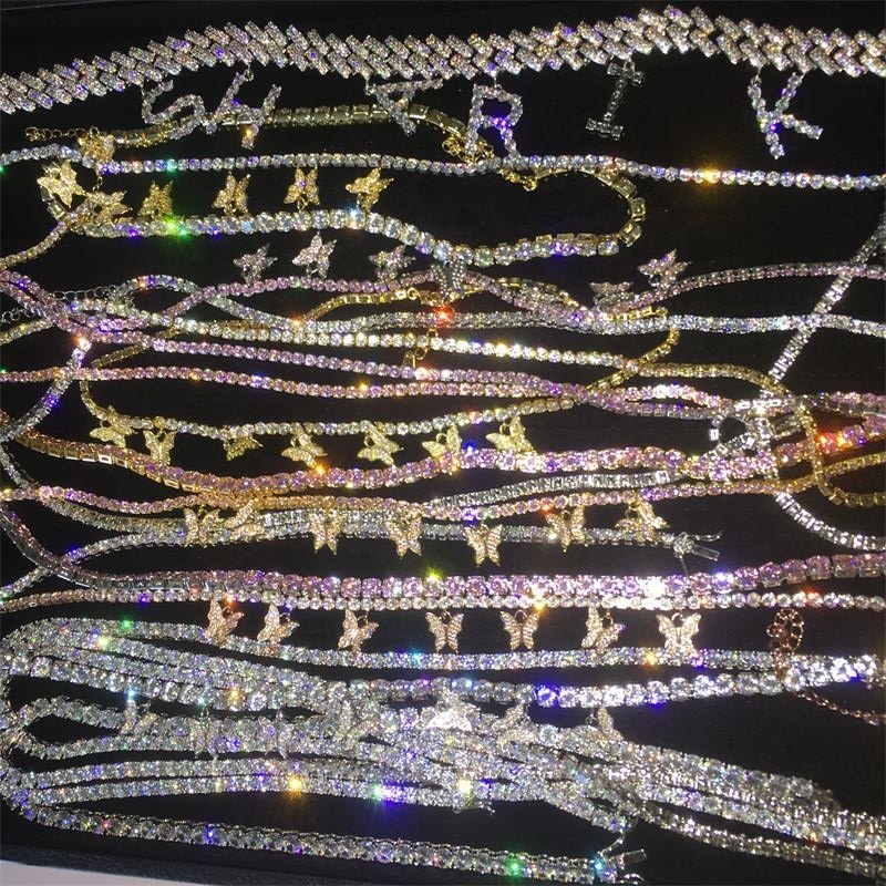 Оптовая продажа Bling кубического циркония теннис цепи белого золота ювелирные изделия из жемчуга для женщин ожерелье