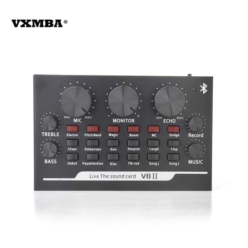 Новый продукт Высокое качество Профессиональная звуковая карта V8 II с buluetooth для студийной записи микрофон караоке ПК мобильный телефон usb
