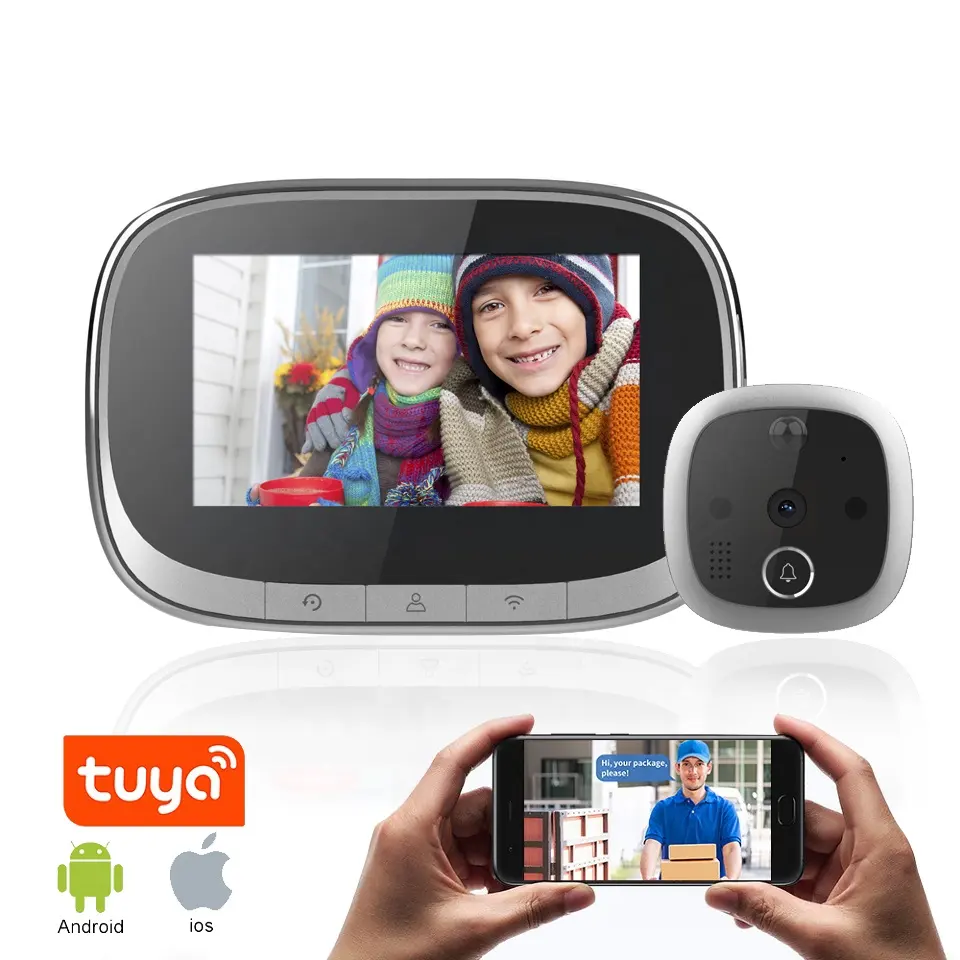 2022 newest wifi digital peephole camera Tuya app peep hole door security video bell with Motion sensor