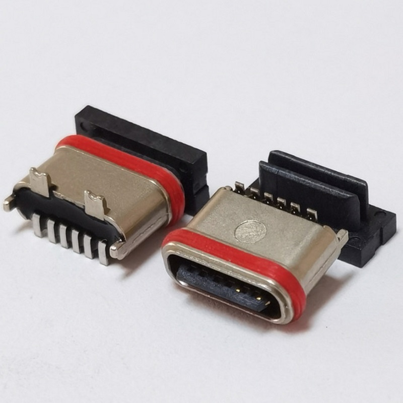 USB-20C-F06-SM19F IPX7 водонепроницаемый USB разъем type-c 6pin гнездовой разъем вертикальный SMT Тип для pcb металлический корпус